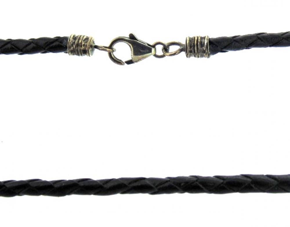Collana cuoio intrecciato mm 4,20 con finali artigianali in Argento 925%°